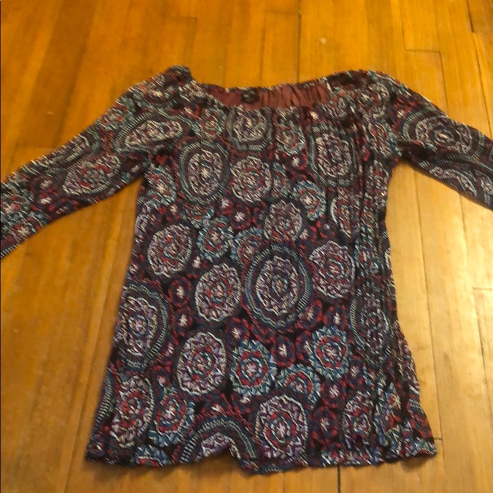 Patterned tunic with rhinestone accents